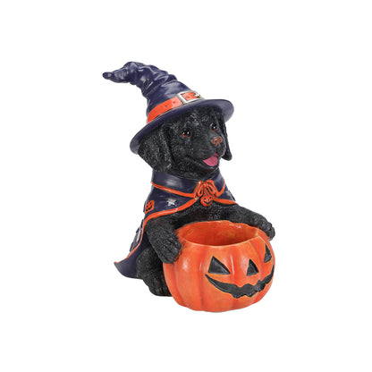 Halloween Black Labrador Retriever Witch Puppy Figurine, Cute Dog Holding Pumpkin Candy Bowl Decoration - image 6
