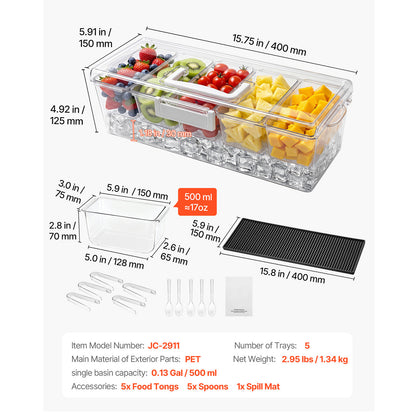Chilled Condiment Server Caddy, 5 Compartment Ice Cooled Serving Container, Plastic Fruit Garnish Tray Platter with Lid, for Taco Salad Bar Accessories, Party Home Restaurant Supplies - image 10