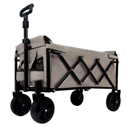 Expandable Dual-Layer Utility Wagon with 100% Extra Space - Grocery Cart for Camping, Shopping, Sports, Gardening, Fishing, Supports 225lbs, Beige - image 2