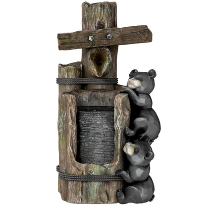 Outsunny 22.8" Outdoor Water Fountain, 3-Tier Floor Standing Resin Bears on Log Waterfall Fountain with LED Lights, Pump - image 12