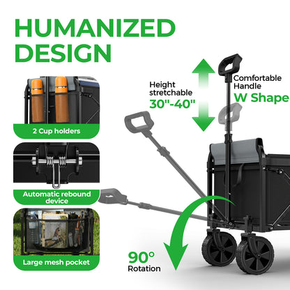 Expandable Dual-Layer Utility Wagon with 100% Extra Space - 220lbs Grocery Cart for Camping, Shopping, Sports, Gardening, Fishing, Black - image 2