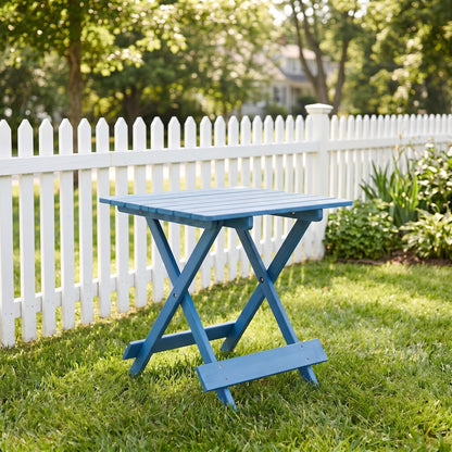 Folding Square Table Patio Outdoor solid wood Table for Backyard, Balcony, Portable Design Space-Saving Blue Color - image 2