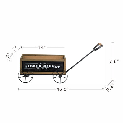 16.5x9.5x8" Rustic Wooden Wagon Planter with Black Iron Wheels and Handle - image 8