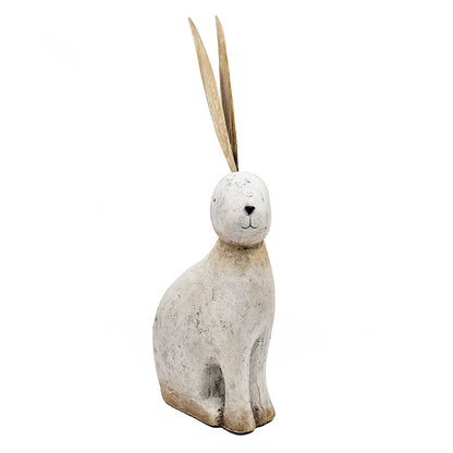 11x5.7x24.8" White Magnesium Rabbit Figurine with Gold Iron Ears - image 3