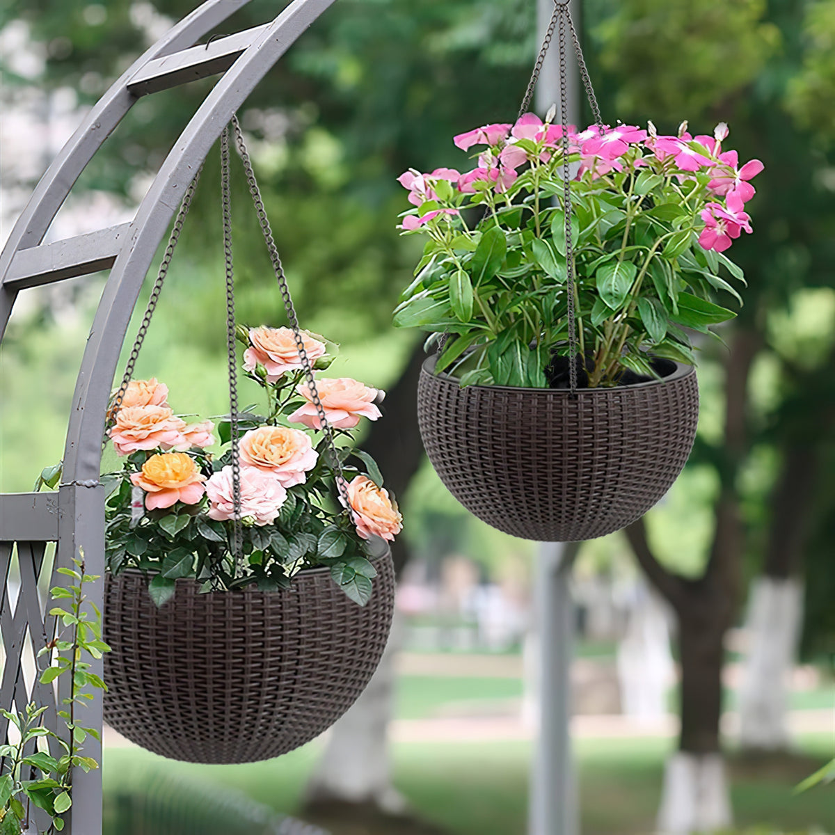 13.4 inch Self-Watering Hanging Rattan-Inspired Planter Large Capacity, Root-Rot Resistant Water Storage with Water Level Indicator, Dual-Use for Indoor & Balcony Decoration (Pack of 2, Brown) - image 14