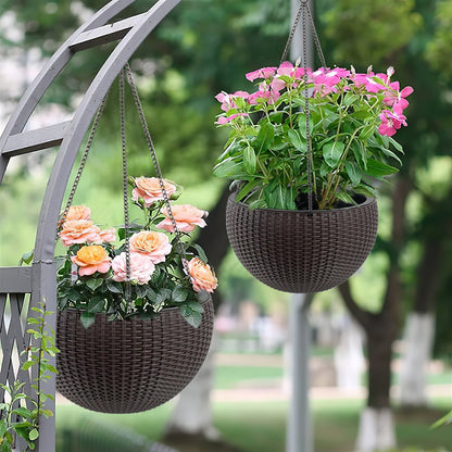 13.4 inch Self-Watering Hanging Rattan-Inspired Planter Large Capacity, Root-Rot Resistant Water Storage with Water Level Indicator, Dual-Use for Indoor & Balcony Decoration (Pack of 2, Brown) - image 14