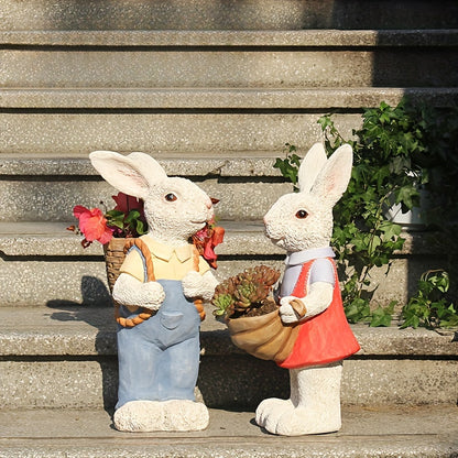 Simulated Pink Rabbit Statue Flower Pot Ornament, 17 in Resin Crafts Garden Sculpture Decor, Household Guardian Figurine, Ideal Gift for Independence Day for Yard Home Outdoor Decor - image 17
