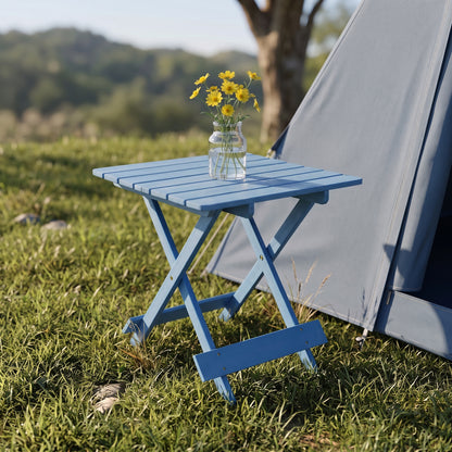 Folding Square Table Patio Outdoor solid wood Table for Backyard, Balcony, Portable Design Space-Saving Blue Color - image 7