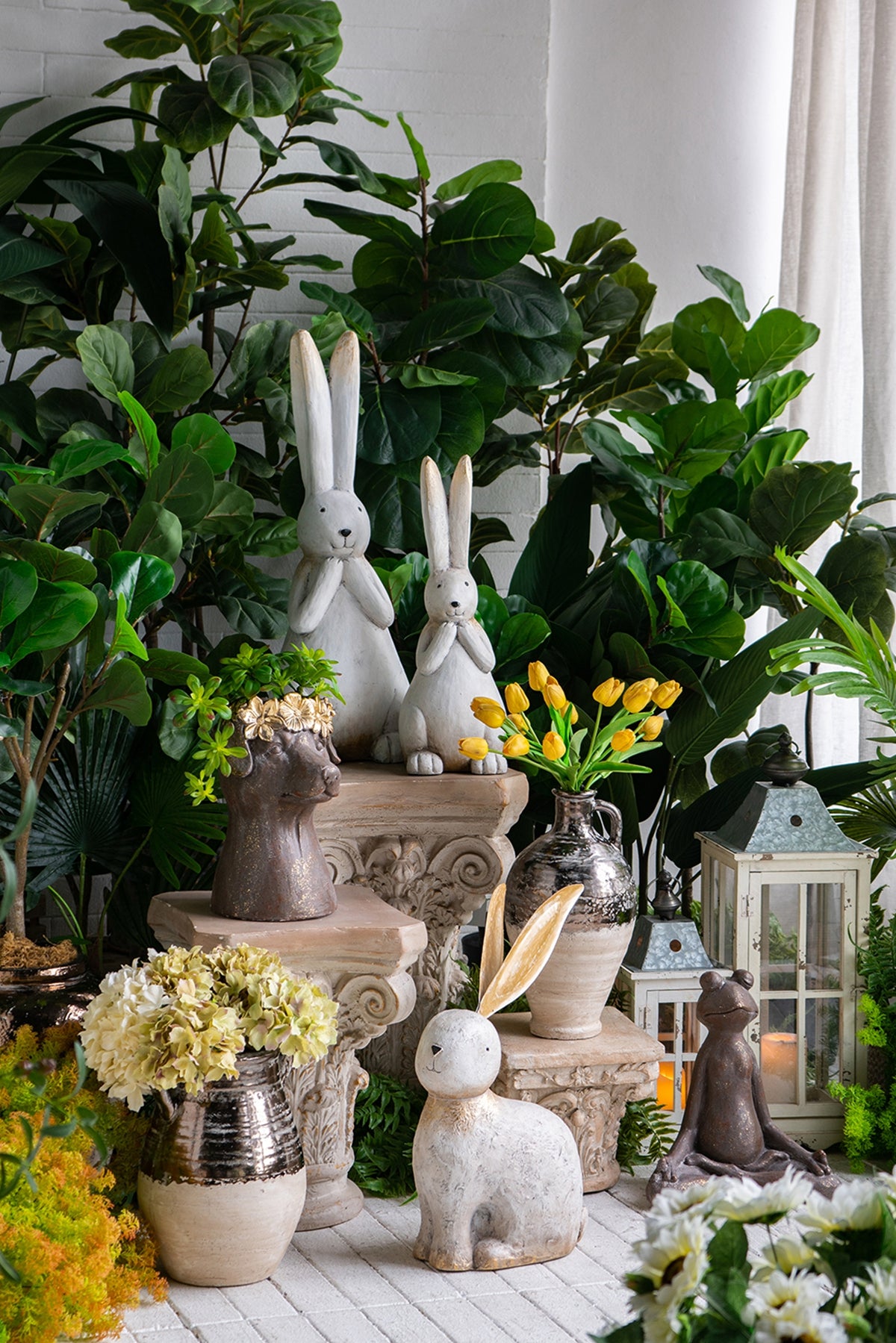 13.8x6.1x20.9" White Magnesium Rabbit Figurine with Gold Iron Ears - image 15