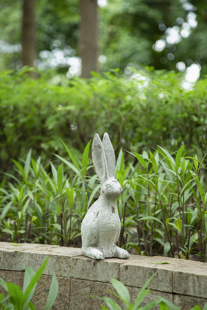 5.3x4.5x12.8" Weathered Cement Cream Rabbit Statue - image 13