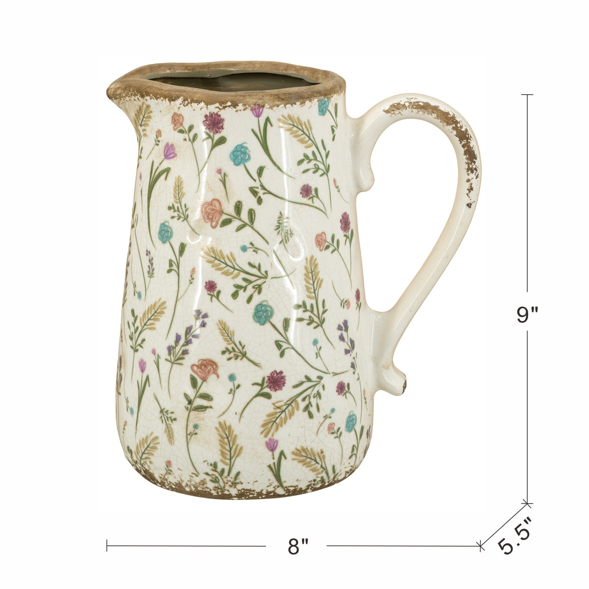 8.1x5.7x9.1" Round Ceramic Pitcher Vase with Multi-Colored Floral Motifs - image 9