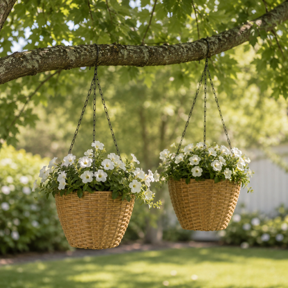 SOLHOME 10.6" Resin Wicker Set of 2 Hanging Planters with Steel Frame – Indoor Outdoor Plant Holders with Steel Hangers and PE Liner - image 9