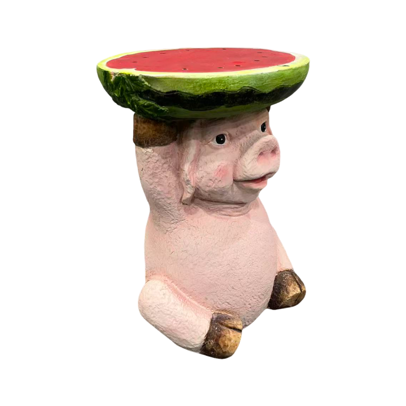 13.39" High Cute Pig Side Table, 11.34" Wide Pig with Watermelon Top, Multi-Functional Plant Stand & End Table for Home & Garden Decoration - image 13