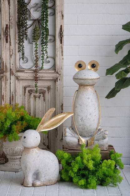 11.4x8.3x24.8" Abstract White Magnesium Frog Figurine with Gold Arms and Eyes - image 11