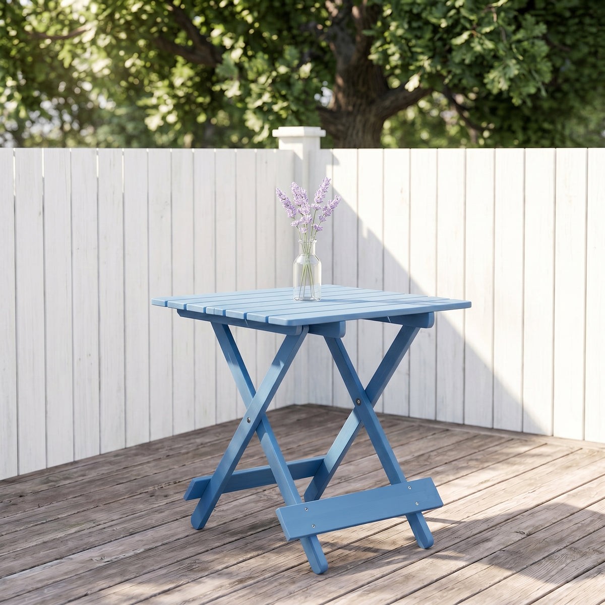 Folding Square Table Patio Outdoor solid wood Table for Backyard, Balcony, Portable Design Space-Saving Blue Color - image 10