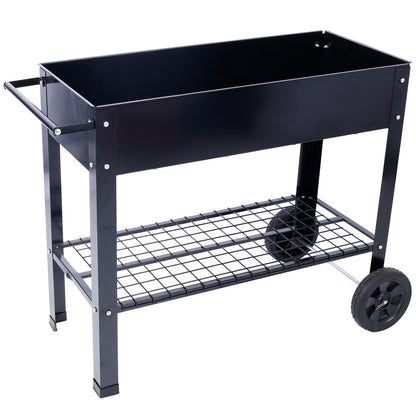 Products Elevated Mobile Raised Ergonomic Metal Planter Garden Bed for Backyard, Patio w/Wheels, Lower Shelf, black - image 5