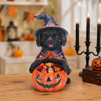 Halloween Black Labrador Retriever Witch Puppy Figurine, Cute Dog Holding Pumpkin Candy Bowl Decoration - image 10
