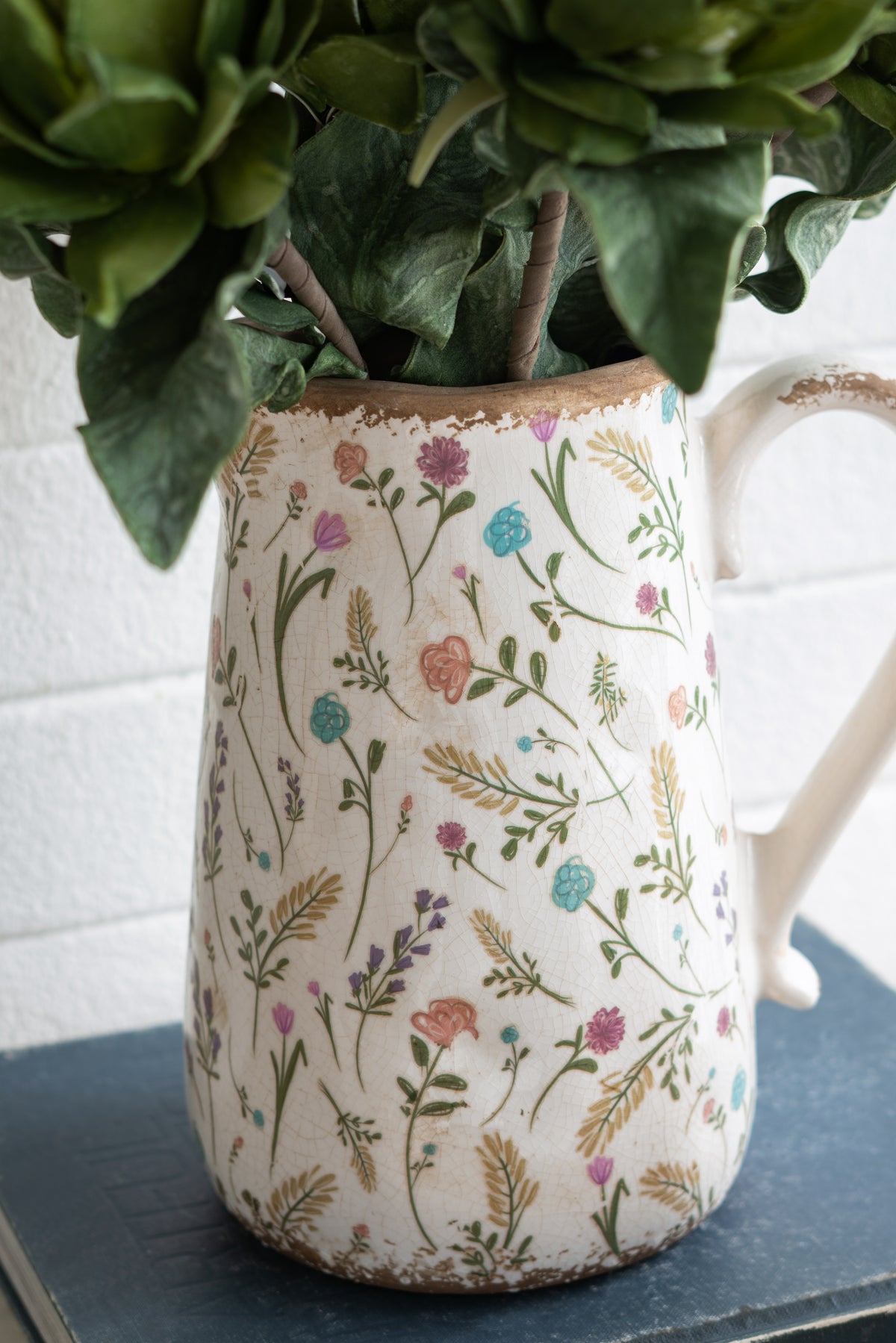 8.1x5.7x9.1" Round Ceramic Pitcher Vase with Multi-Colored Floral Motifs - image 8