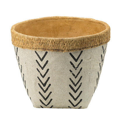 Set of 2 White and Brown Cement Planters with V Pattern, L:D10x8"  S:D8x6.5" - image 5