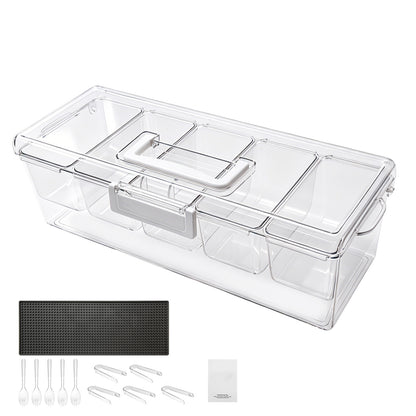 Chilled Condiment Server Caddy, 5 Compartment Ice Cooled Serving Container, Plastic Fruit Garnish Tray Platter with Lid, for Taco Salad Bar Accessories, Party Home Restaurant Supplies - image 12