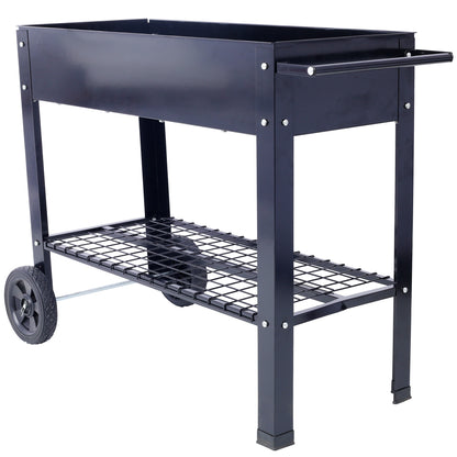 Products Elevated Mobile Raised Ergonomic Metal Planter Garden Bed for Backyard, Patio w/Wheels, Lower Shelf, black - image 7