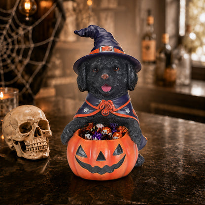 Halloween Black Labrador Retriever Witch Puppy Figurine, Cute Dog Holding Pumpkin Candy Bowl Decoration - image 9