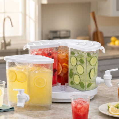 Rotating Plastic Beverage Drink Dispenser - 4 Separate Compartments
