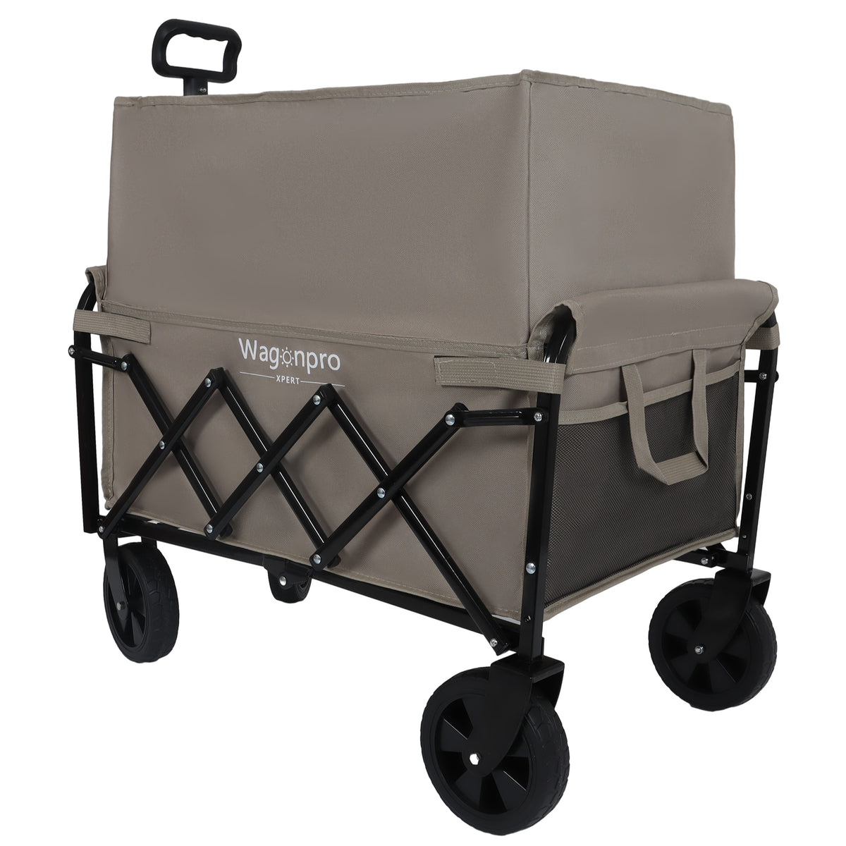 Expandable Dual-Layer Utility Wagon with 100% Extra Space - Grocery Cart for Camping, Shopping, Sports, Gardening, Fishing, Supports 225lbs, Beige - image 11