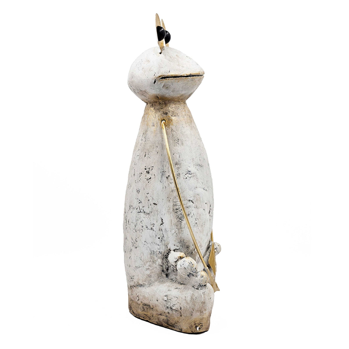 11.4x8.3x24.8" Abstract White Magnesium Frog Figurine with Gold Arms and Eyes - image 5