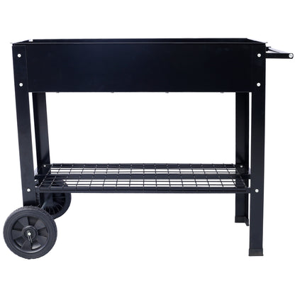 Products Elevated Mobile Raised Ergonomic Metal Planter Garden Bed for Backyard, Patio w/Wheels, Lower Shelf, black - image 3