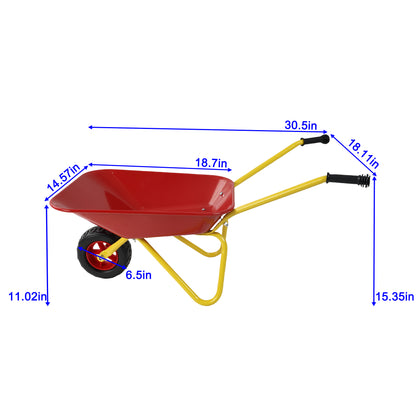 Children's metal wheelbarrow, Maximum load capacity: 33LBS,children's heavy wheelbarrow, metal structure wheelbarrow, steel tray, can be used in gardens, loading leaves, soil, sand, etc. (red) - image 19