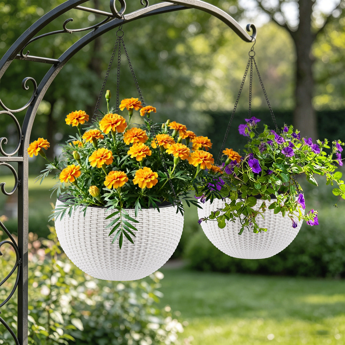 13.4 inch Self-Watering Hanging Rattan-Inspired Planter Large Capacity, Root-Rot Resistant Water Storage with Water Level Indicator, Dual-Use for Indoor & Balcony Decoration (Pack of 2, White) - image 12