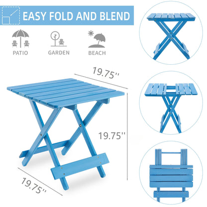 Folding Square Table Patio Outdoor solid wood Table for Backyard, Balcony, Portable Design Space-Saving Blue Color - image 5