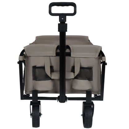 Expandable Dual-Layer Utility Wagon with 100% Extra Space - Grocery Cart for Camping, Shopping, Sports, Gardening, Fishing, Supports 225lbs, Beige - image 3
