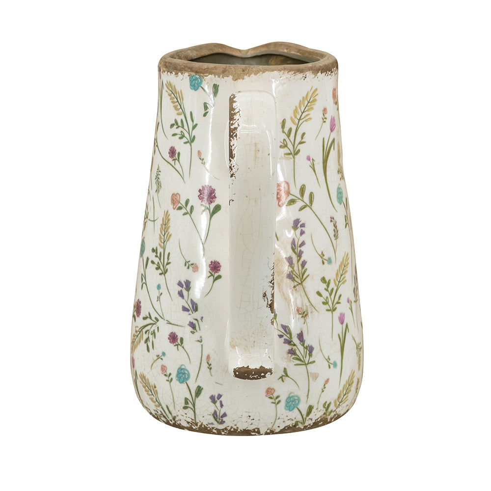 8.1x5.7x9.1" Round Ceramic Pitcher Vase with Multi-Colored Floral Motifs - image 4