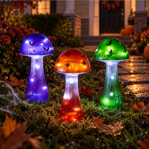 Halloween Mushroom Solar Stake Themed In Orange Purple And Green