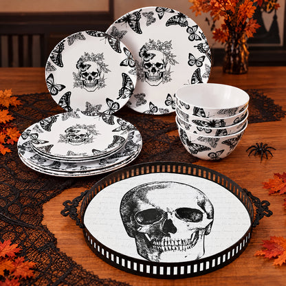 Gothic Elegance Halloween Butterfly and Skull Dinnerware Set